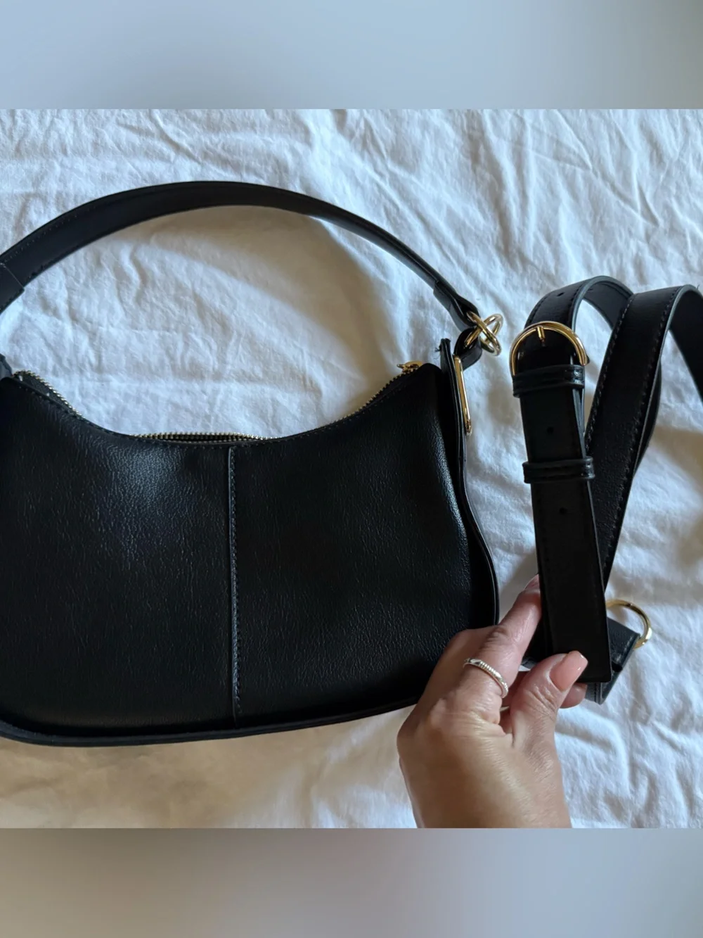 Elegant Black Leather Shoulder Bag with Gold Hardware